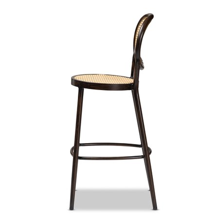 Baxton Studio Thalia MidCentury Modern Dark Brown Finished Metal and Synthetic Rattan Outdoor Bar Stool 211-11971-ZORO